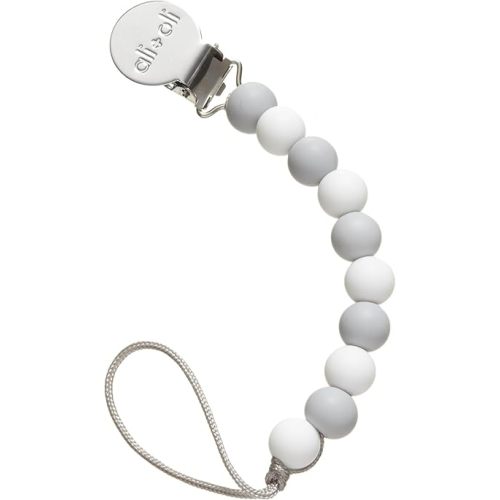 Ali+Oli Silicone Pacifier Clip for Baby (Thin Grey) 100% Food-Grade BPA Free Newborn Pacifier Holder Infant Binky Clip for Baby Boy or Girl