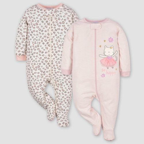 Gerber Baby 2pk Zip-Front Ballerina Sleep N' Play - White/Light Pink