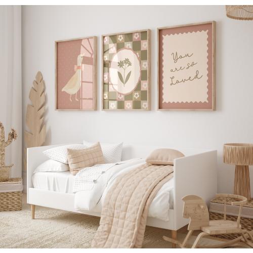 Vintage Esthetic Girls Wall Art Prints, Pink & Green Checkered (Digital Download)