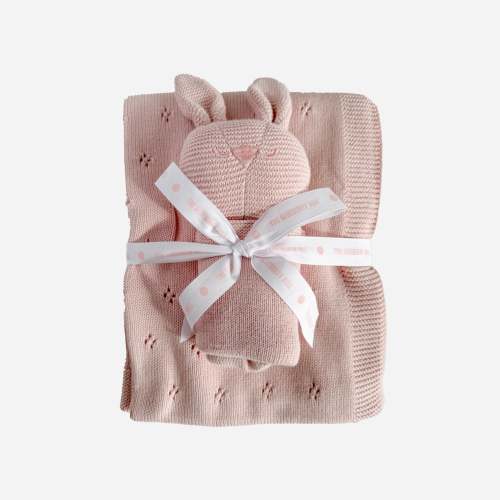 The Blueberry Hill Pique Blanket & Bunny Lovey Gift Set, Blush | Organic Cotton