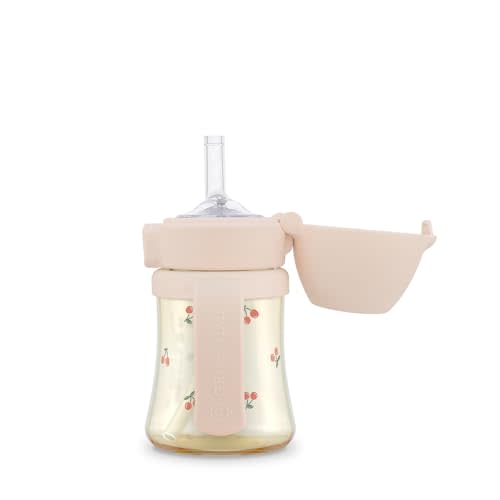 GROSMIMI Flip Top Spill Proof Sippy Cup, PPSU, BPA Free, 6 oz, Stage 2 Straw for Toddlers (Cherry)