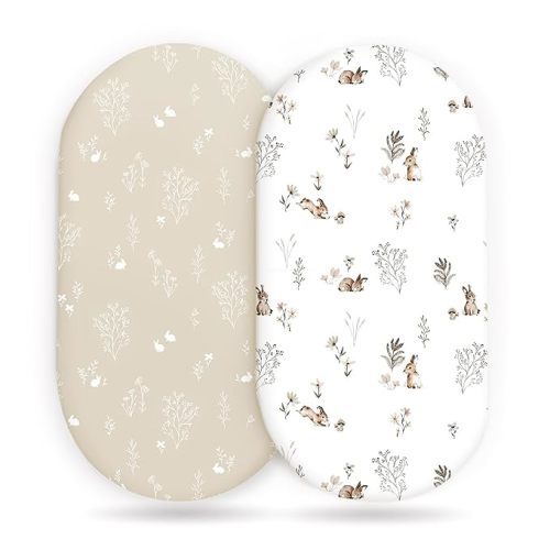 GRSSDER Stretch Ultra Soft Fitted Bassinet Sheet Set 2 Pack, Stylish Watercolor Rabbit Pattern