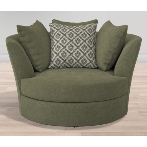 Mellow Fog 59" Swivel Oversized Cuddler Chair- Body Calvin Olive. Pillow - wisting moss