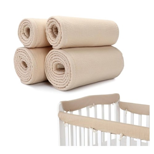 4pcs New Teething Edge Crib Rail Cover&Corner Guard Coverage Straps,Reversible Guardrail Cover Protector for Boys Girls(2 Long 2 Short Khaki)