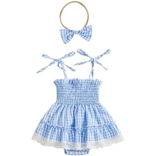 Newborn Baby Girl Clothes Summer Smocked Romper Short Sleeve Jumpsuit And Headband Outfit Cute Infant Clothing