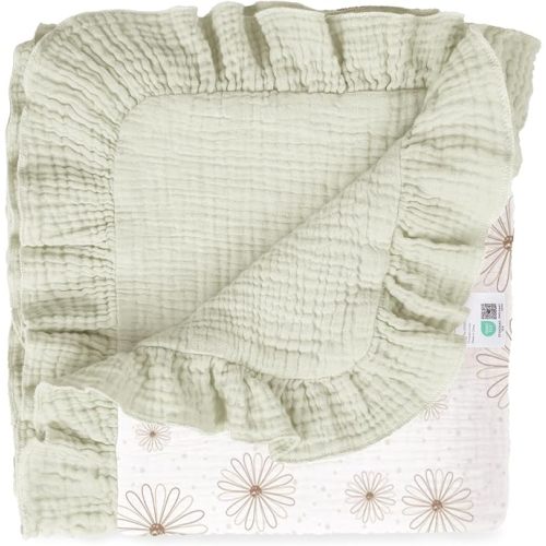 lulumoon Muslin Baby Blanket for Girls: 100% Cotton Ruffle Swaddle Blanket