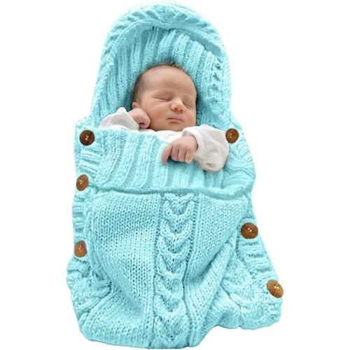 XMWEALTHY Newborn Baby Wrap Swaddle Blanket Knit Wrap Blanket Bag Receiving Blankets Stroller Wrap for Baby Sky Blue 0-6 Month