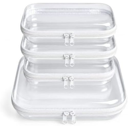 Clear Makeup Bag, 4-Pack Clear Hard Shell Zipper Case for Daily Use