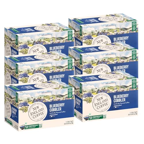 New England Coffee Blueberry Cobbler Medium Roast Single Serve Pods, 12ct Box (Pack of 6)