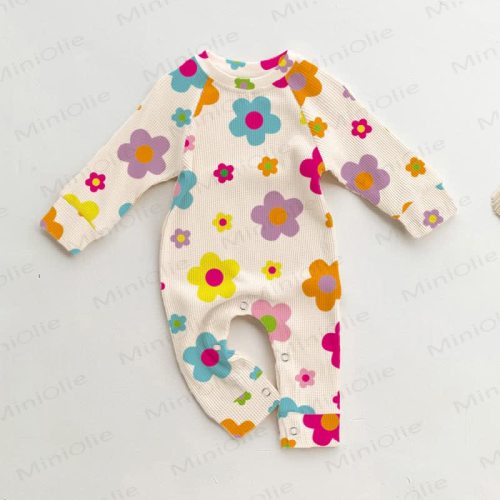 Baby Waffle Dopamine Flowers Romper