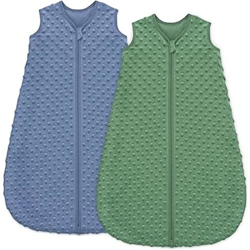 Unnivoll Fleece Baby Sleep Sack 12-18 Months with Plush Dots 1.5 Tog Baby Wearable Blanket with 2-Way Zipper Warm Sleeping Sack for Toddler Infant - Large, Blue&Green