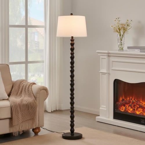 60 in. Oil Rubbed Bronze Standard Floor Lamp with White Fabric Shade