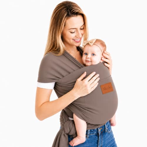Baby Wrap Carrier for Newborn to Toddler, Hands-Free Stretchy Baby Carrier Wrap with Front Pocket, 95% Cotton 5% Spandex, Ergonomic Infant Sling for Babies 8-35 lbs, One Size Fits Most (Grey)