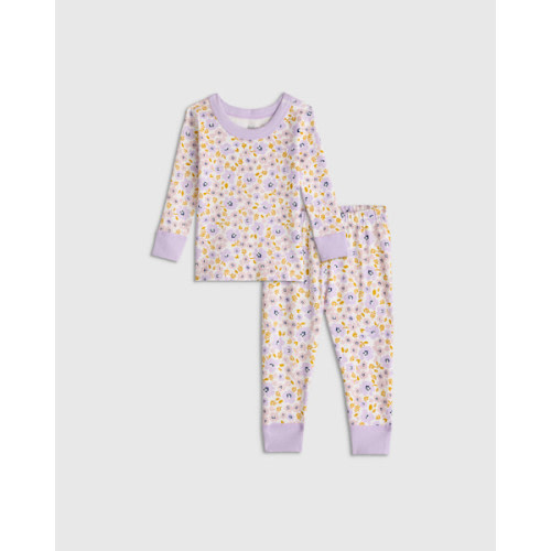 100% Organic Cotton Long Sleeve and Pant Pajama Set in Purple Poppy Floral