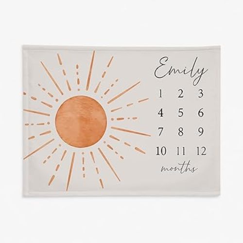 L&NG Monthly Milestone Blanket Baby Boy, Sun Baby Milestone Blankets Girl, Boho Sunshine Month Blankets, Personalized First Year Calendar Monthly Growth Blanket's Boy, Sun Girl blankett