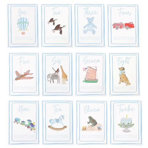 Boy Watercolor Milestone Cards - My First Monthly Milestone Cards,Blue Boy 12 Monthly Newborn Photos(Cards-1)