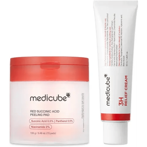 medicube Clarifying Pad & Soothing Cream Duo: Red Succinic Acid Pad and 3H Daily Daily Moisturizer | Gentle Exfoliation for Clearer, Radiant Skin | Balance & Comfort Care Routine