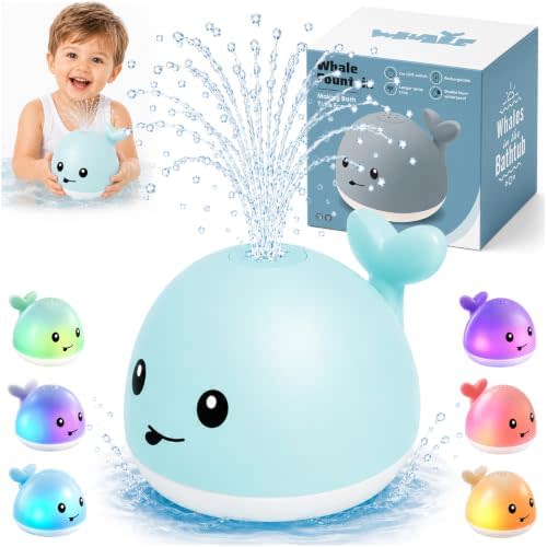Gigilli Baby Bath Toys, Light Up Whale Bath Toy Sprinkler for Kids Boy Girl
