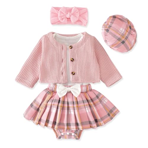 Aalizzwell Infant Baby Girl Fall Winter Skirt Outfit with Cardigan 5Pcs 0-18 Months