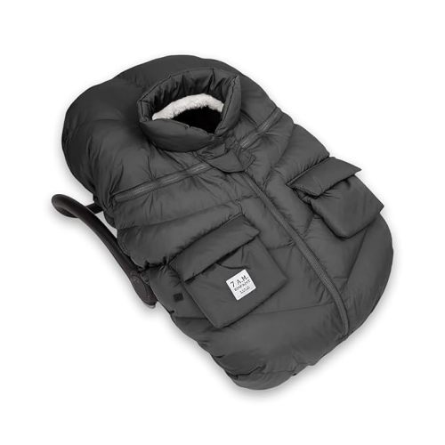 7AM Enfant Car Seat Covers - Cocoon Baby Cover for Boys & Girls, Rain & Snow Repellent, Breathable Windproof, Center Zipper, Universal Fit for Infant Car Seat (0-12M) (Black Oslo)