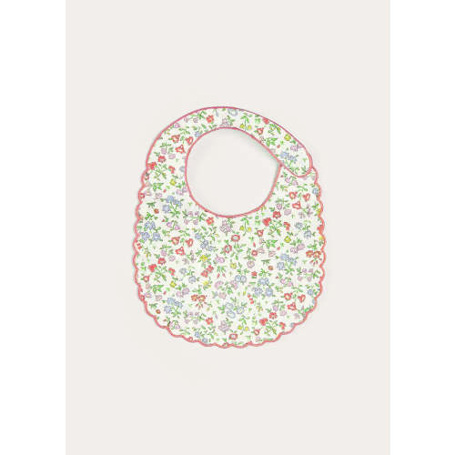Cordelia Rounded Bib with Embroidery in Pink Made with Liberty Fabric