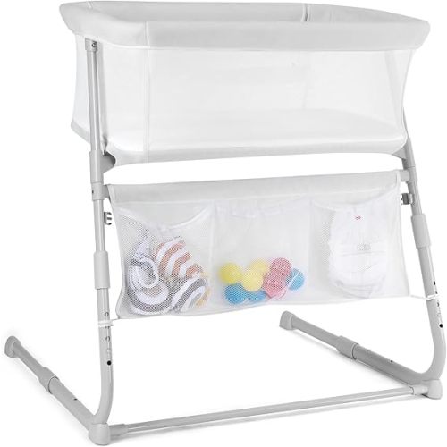 Cowiewie Bassinet Bedside Sleeper,Baby Bassinet Slides Over Bed,5-Position Height Adjustment & Breathable All-Mesh Wall Bedside Bassinet for Baby,Space-Saving Bedside Crib, Height(37.4-41.3"), Beige