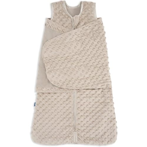 HALO Sleepsack Swaddle, 3-Way Adjustable Swaddle Blanket, TOG 3.0, Velboa, Fawn Grey Plush Dots, Small, 3-6 Months