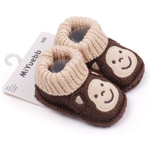 Newborn Baby Boys Girls Knit Sock Booties Shoes Non-Slip Sole for Toddler Warm Cozy Socks Shoes