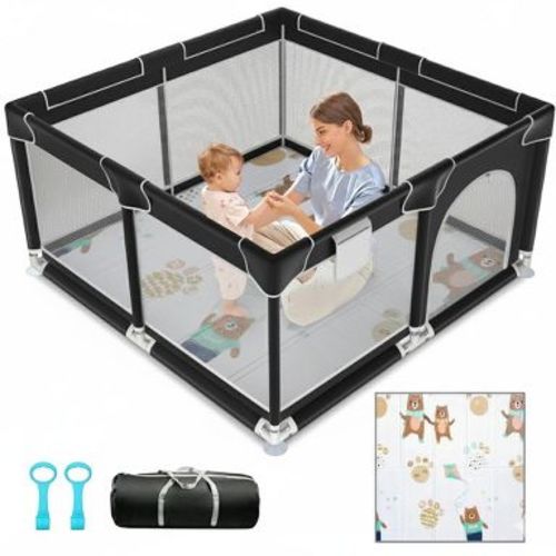Kmaier Soft Padded Baby Playpen With Mat,Safe And Sturdy Design,Breathable Mesh,Portable For Indoor And Outdoor Use,Black