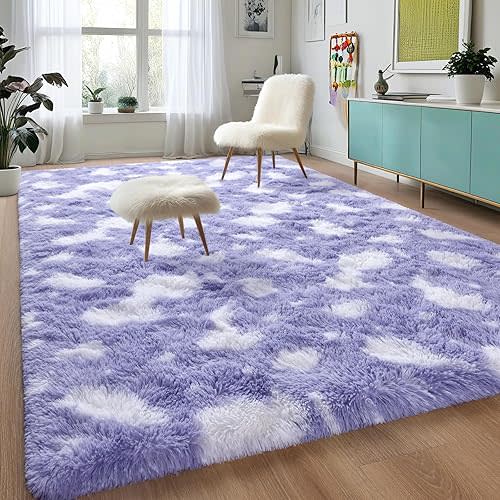 DweIke Grand tapis moelleux pour salon, chambre à coucher, chambre d'enfant, antidérapant, à poils longs, style moderne, 1,5 x 2,1 m, violet