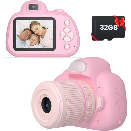 MOREXIMI Kids Camera, Digital Camera for Kids 3-8 Year Old, Birthday, Toys for Girls, 2.4" IPS Screen, Video Camcorder with Flash, 32G Card Included, Perfect Size (Pink)