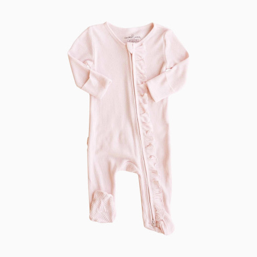 Caden Lane Bamboo Waffle Ruffle Zipper Footie - Pearl Pink, 0-3 M