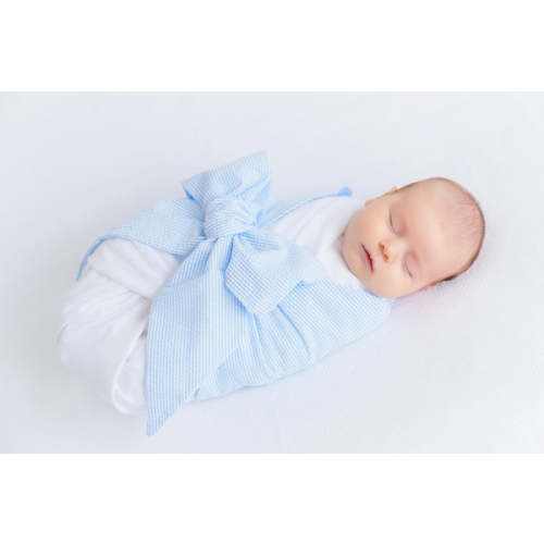 Bow Swaddle ® -  Breakers Blue Seersucker