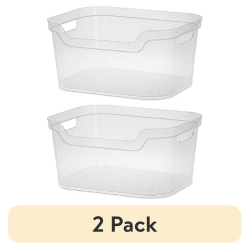 (2 pack) Mainstays Large Open Bin, Clear Plastic, Easy Access Bin with Scoop Front, Clear