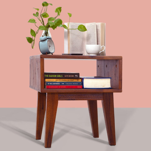 George Oliver Acacia Jhasir Solid Wood Nightstand, Mid Century Modern Side Table Bedroom with Storage & Reviews | Wayfair