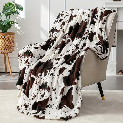 1pc Cozy Cow Print Fleece Throw Blanket - Soft, Warm, All-Season Comfort - Perfect for Home or Office - Ideal Gift for Adults, Teens, and Students-60*80inch