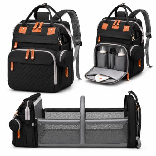 Diaper Bag Backpack with Changing Station, Large Waterproof Travel Baby Bag | Baby diaper bag with USB charging port and roomy storage for moms and dads, for boys and girls, daily outings or travel,Black