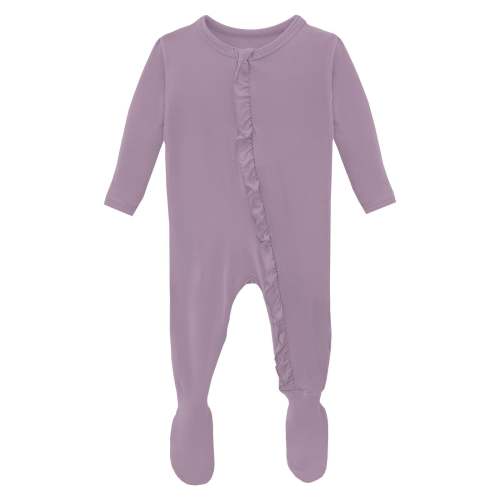 Layette Ruffle Footie with 2 Way Zipper in Lavender