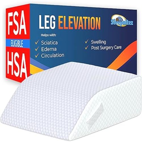 Bed Wedge Leg Elevation Pillows for After Surgery, Swelling Blood Circulation, 8" Memory Foam Leg Elevating Pillow for Both Legs, Back Hip Foot Ankle Pain Relief, Sciatica, Edema Relief Washable Cover