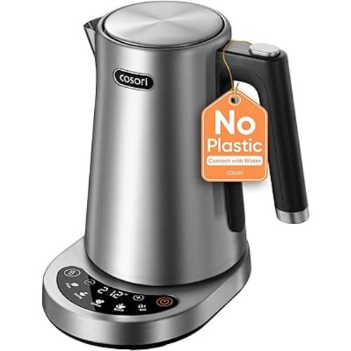 Cosori Electric Kettle, Plastic-Free Interior, 5 Presets ±5℉ Temperature Control, Fast Boiling, 2 Lid Opening, 60Min Keep Warm, Stainless Steel Tea Kettle for Tea, Hot Water, Boil Water, Coffee, 1.7L: Home & Kitchen