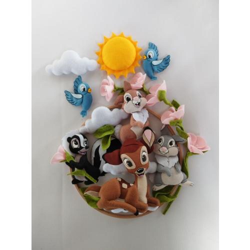 Bambi Baby Mobile, Woodland Nursery Mobile for Crib, Handmade Forest Animals Mobile, Thumper and Flower Baby Gift, Custom Disney Nursery