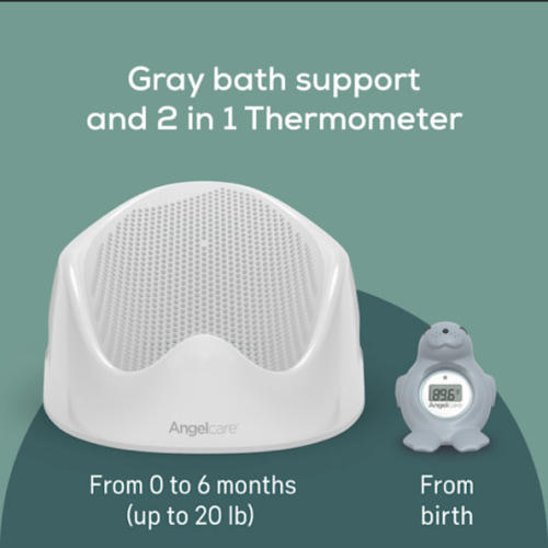 Angelcare Baby Bath Support & Thermometer Gift Bundle - Grey