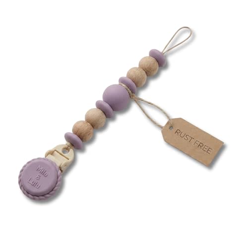 Silicone Pacifier Clip – Metal-Free, Rust-Free, 100% Food-Grade Silicone and Natural Beech Wood, Secure Pacifier Holder for Babies– Mauve - Mila & Lulu