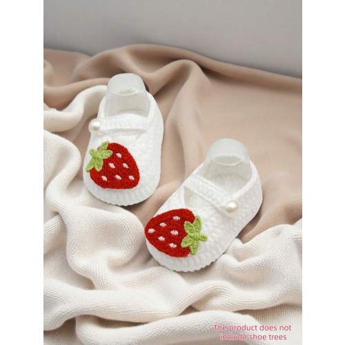1 Pair Baby Girls' White Satin Shoes With Strawberry Embroidery And Pearl Buttons | SHEIN USA