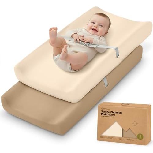 2-Pack Organic Changing Pad Covers for Girl, Boy, 100% Cotton (Pecan)
