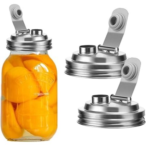 Mason Jar Pour Spout Lid Stainless Steel,Pour Spout Flip Cap Lids for Mason Jars,No Rust Leaking Proof for Home Brewing Fruit Fermenting Drinks Airtight(2PCS) (Wide Mouth)