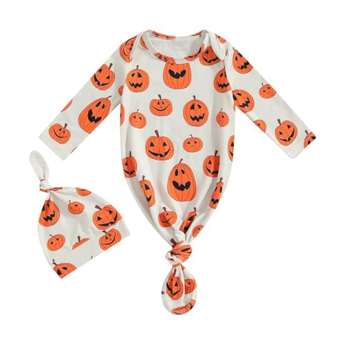 Newborn Boy Girl Coming Home Outfit Baby Infant Sleeper Gown Nightgown Outfits Cute Fall Winter Pajamas and Hat