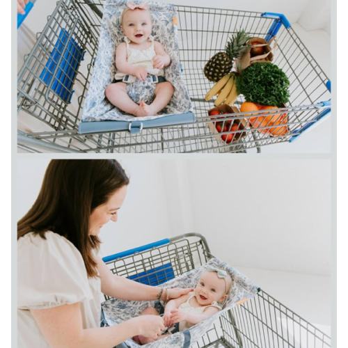 Binxy Baby Shopping Cart Hammock – Infant Seat for Grocery Carts – Holds Car Seats Securely – Compatible with Select 4-Seater Wagons (20–24” Wide) – Supports Up to 50 lbs – Heritage Blue