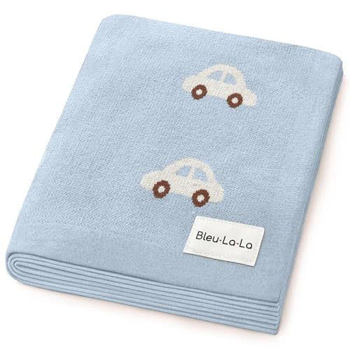 Bleu La La Baby Blanket for Boys 100% Cotton Buttery Soft Cozy Receiving Swaddle Stroller Blanket for Shower Gift Registry for Newborns, Infants, Toddlers (Cars - Baby Blue)