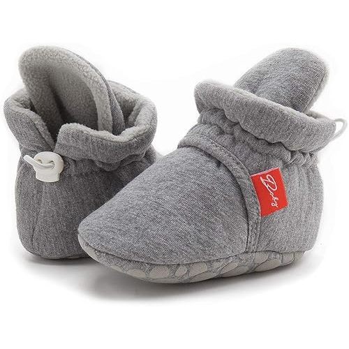 Sawimlgy Newborn Infant Baby Girl Boy Cotton Booties Stay On Sock Slippers Soft Bedroom Shoes Non-Skid Ankle Boots With Grippers Toddler Crib Warm Shoe First Walker Birthday Shower